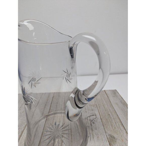Vintage Starburst Star 44 ounces Glass Clear Crystal Pitcher 10" - Picture 7 of 8